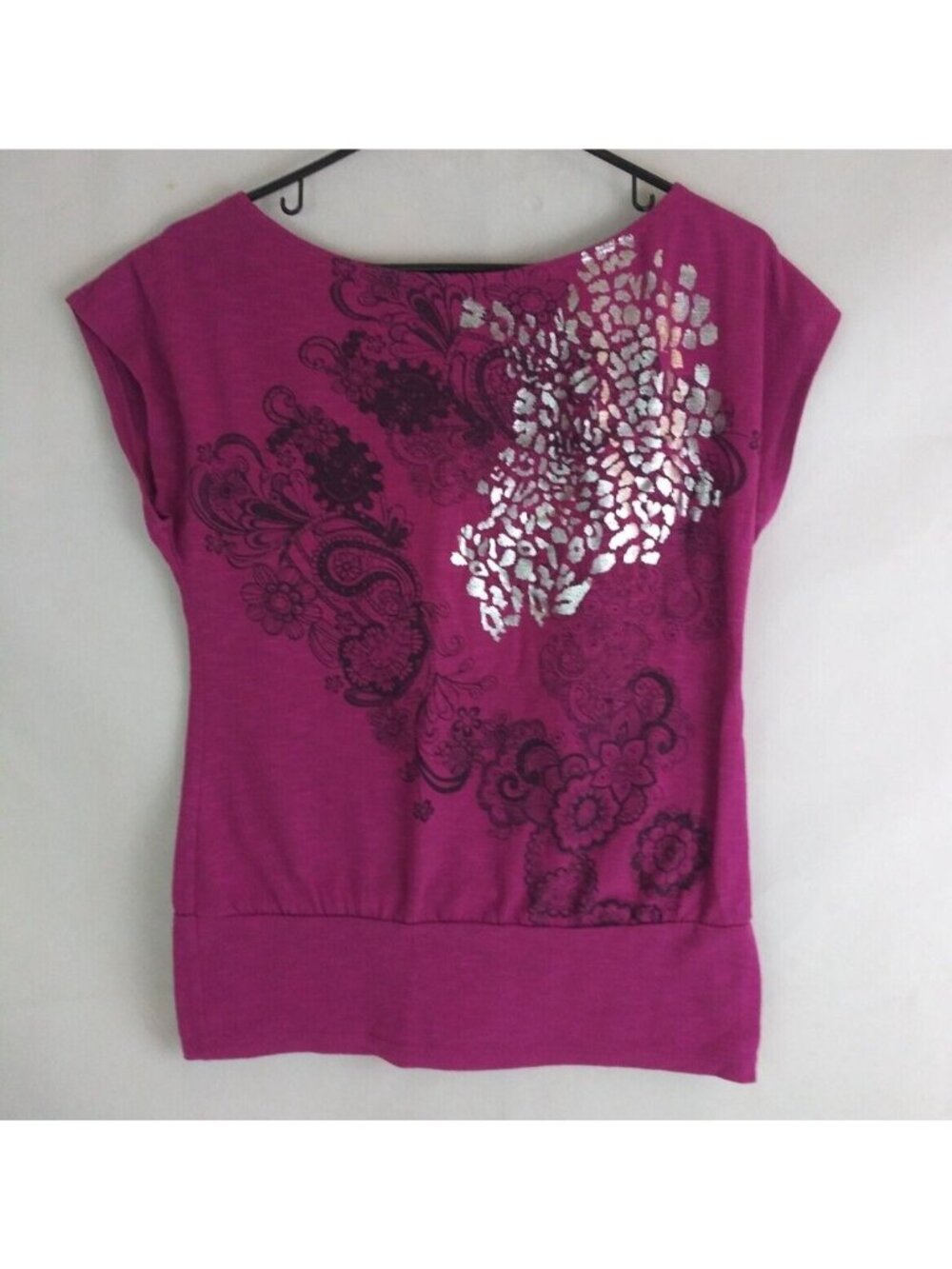 Izbyer Women's Dark Pink Shirt With Floral Paisley Animal Print Designs Medium